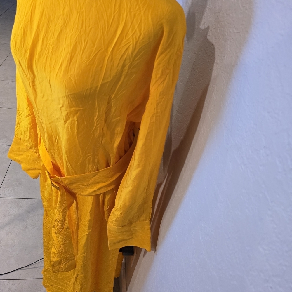 Zara Women’s Yellow Gold Belted Long Shirt Maxi Dress XL - Picture 6 of 10